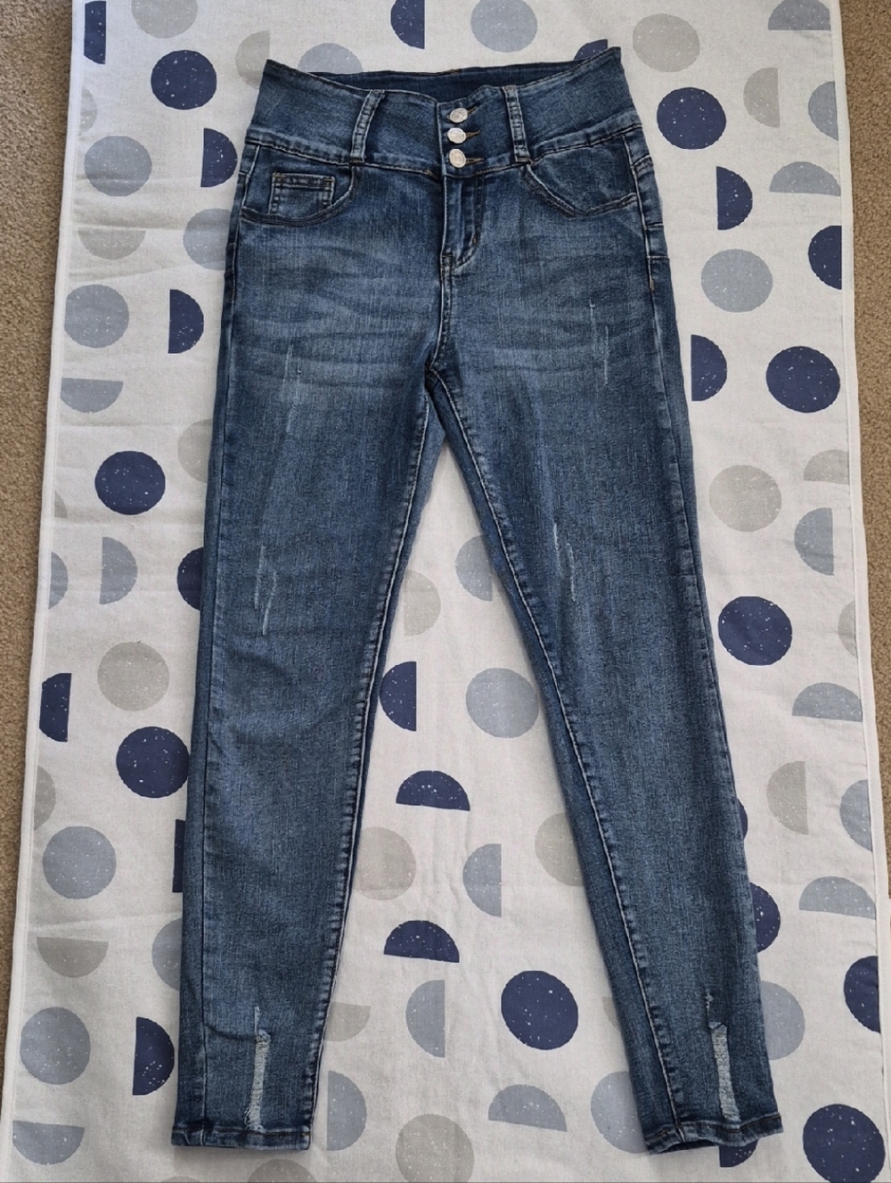 SHEIN Mid Blue High-Waist Stretch Skinny Jeans with Triple Button Size 2